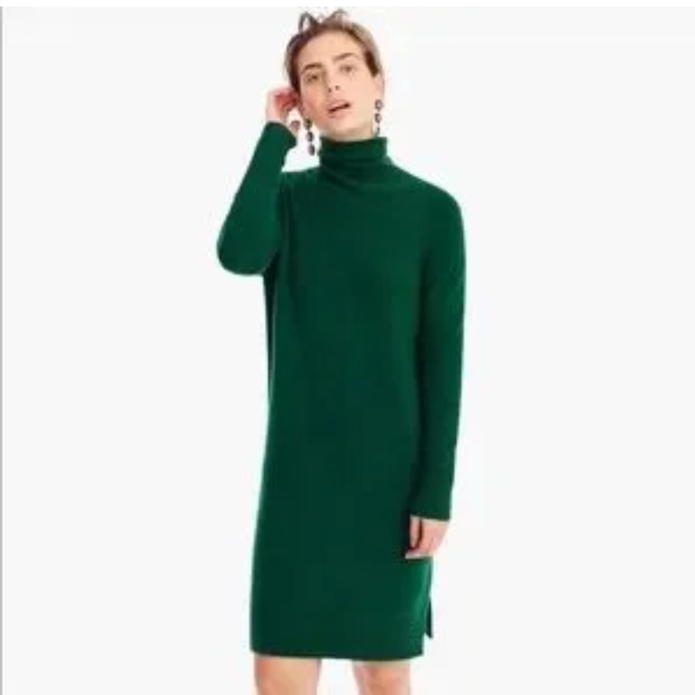 J. Crew Green Turtleneck Sweater Dress with Side Slit